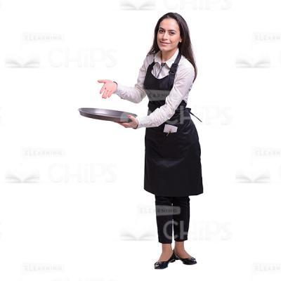Smiling Waitress Presenting Dish Cutout Photo-0