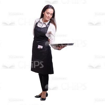 Half-Turned Waitress Holding Empty Tray Cutout Photo-0