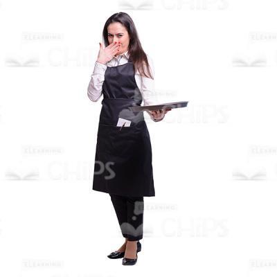 Upset Waitress With Empty Tray Covering Mouth Cutout Image-0