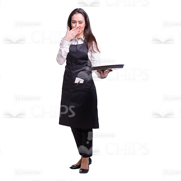 Cute Waitress With Tray Covering Mouth Cutout Image-0