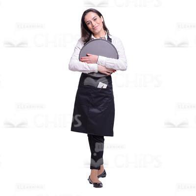 Cutout Image Of Happy Waitress Holding Round Tray-0