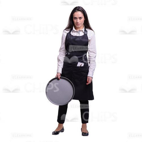 Focused Young Woman With Round Tray Cutout Picture-0