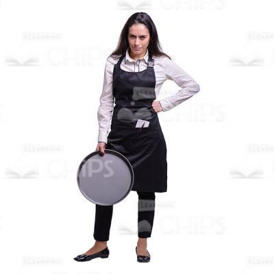 Displeased Waitress With Round Tray Cutout Picture-0
