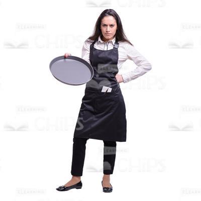 Discouraged Waitress Showing Empty Round Tray Cutout Photo-0