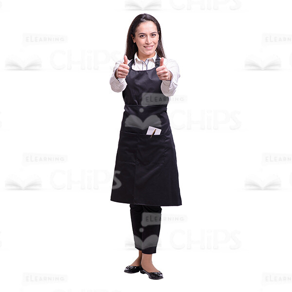 Happy Waitress Showing Thumbs Up Gesture With Both Hands Cutout-0