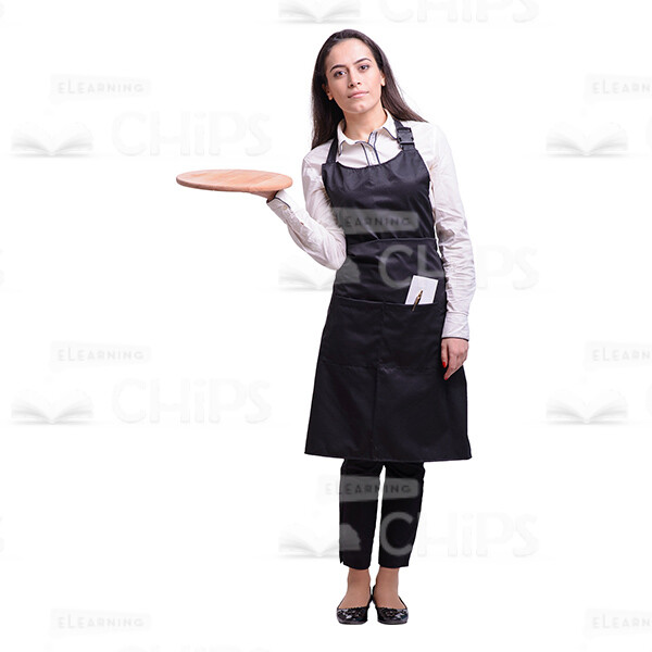 Cutout Picture Of Focused Waitress Holding Wooden Plate-0