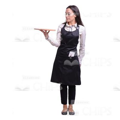 Cutout Picture Of Pretty Waitress Holding Round Plate-0