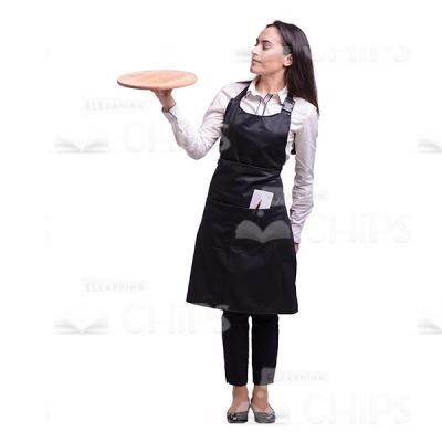 Attractive Young Waitress With Wooden Plate Cutout Picture-0