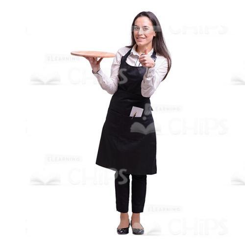 Smiling Waitress With Round Plate Showing Thumb Up Cutout-0