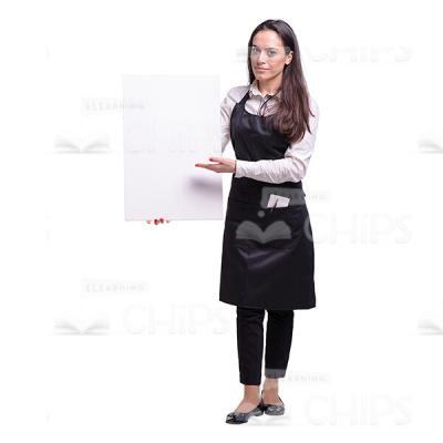 Nice Young Waitress Pointing At Board Cutout Photo-0