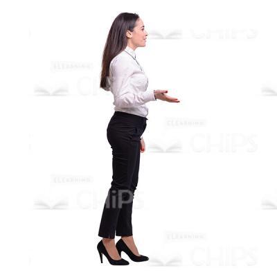Young Businesswoman Gesturing With Right Hand Profile View Cutout-0