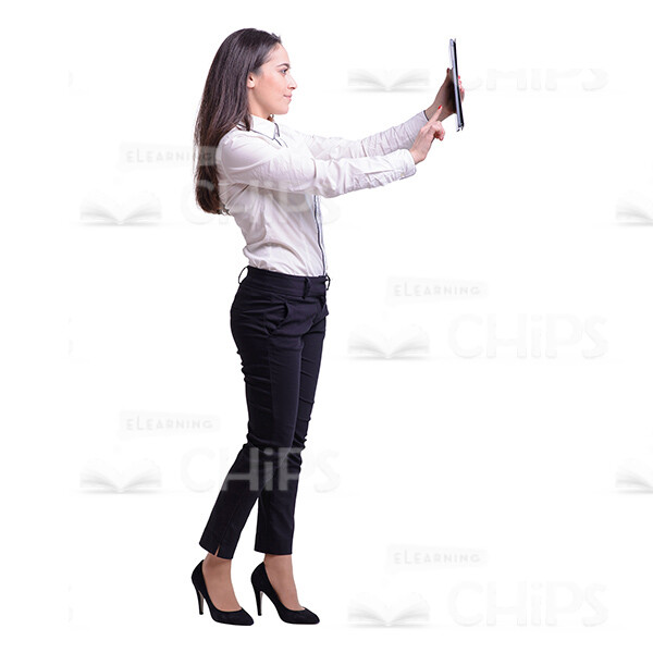 Focused Young Woman Holds Tablet In Front Of Face Cutout Picture-0
