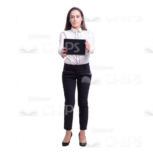 Cutout Picture Of Calm Businesswoman Presenting Tablet-0