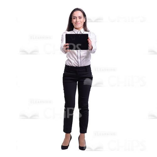 Smiling Woman With Tablet Holding Presentation Cutout Picture-0