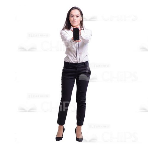 Cutout Photo Of Young Woman Presenting Mobile Phone-0