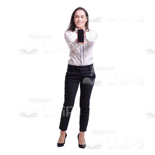 Happy Cutout Businesswoman Presenting Mobile Phone-0