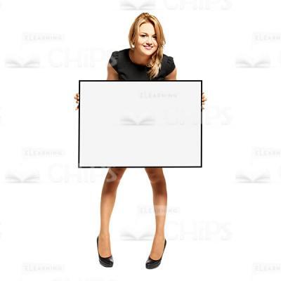 Joyful Businesswoman Holding Poster Cut Out Image-0