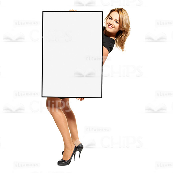 Cutout Image Of Joyful Young Lady With White Placard-0