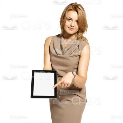 Cutout Image Of Pretty Business Woman Pointing On Tablet-0