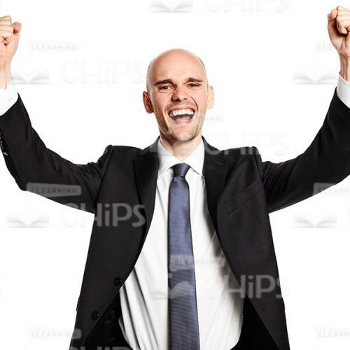 Excited Businessman Throwing Hands Up Cutout Image-0