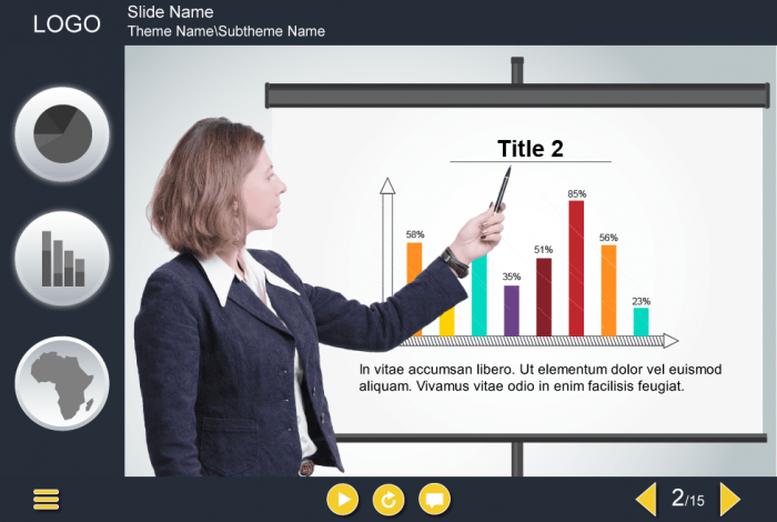 Business Woman Pointing At Flipchart — Articulate Storyline e Learning Templates
