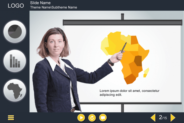 Female Narrator Pointing At Map — Download Storyline Template for eLearning