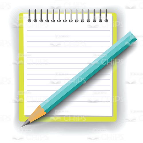 Blue Pencil Over Notepad Vector Image-0