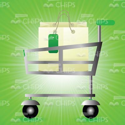 Vector Market Cart With Shopping Bags Over Green Background-0