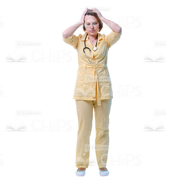 Troubled Female Doctor Holding Hands On Head Cutout Picture-0