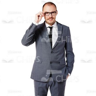 Cheerful Young Businessman Corrects Glasses Cutout Photo-0