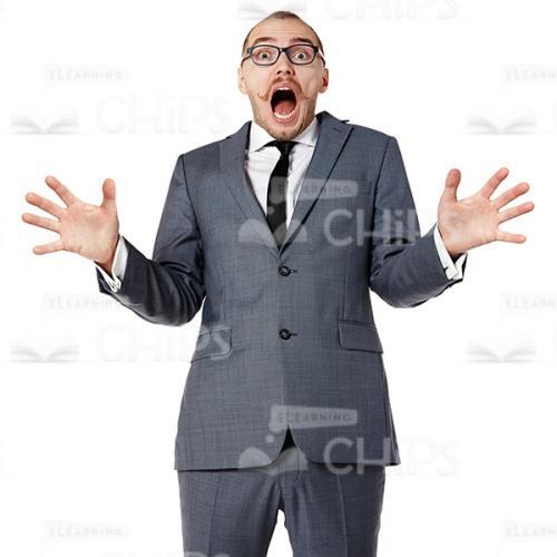 Frightened Businessman Throwing Hands Up Cutout Photo-0