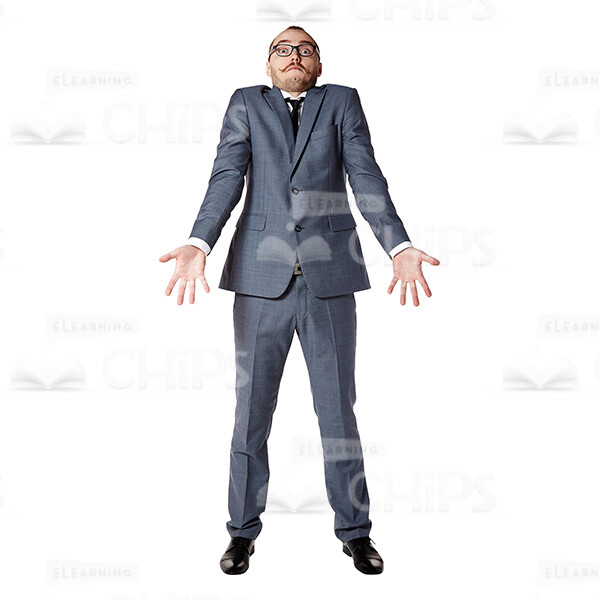 Dumbfounded Businessman Throws Hands Up Cutout Image-0