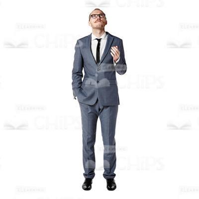 Thoughtful Cutout Business Man Raising Left Hand Up-0