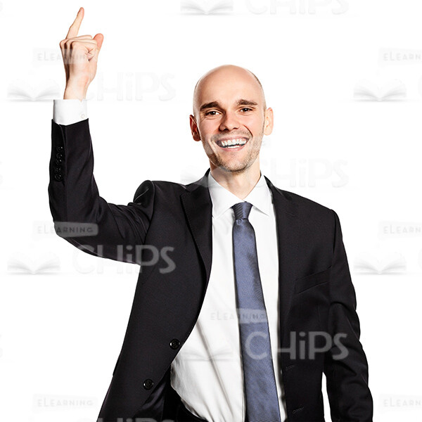 Cutout Photo Of Happy Businessman Pointing Upwards-0