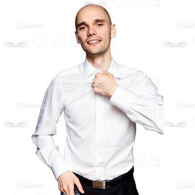 Handsome Man Buttoning Shirt Collar Cutout Photo-0