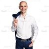 Satisfied Businessman Holding Jacket Behind His Back Cutout Image-0