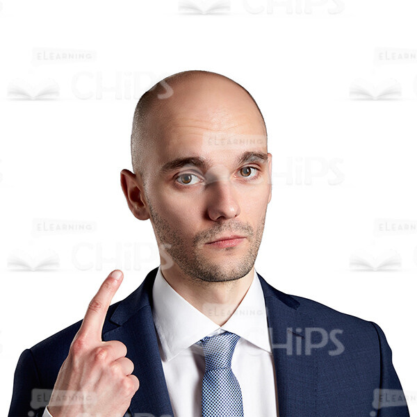 Calm Businessman Pointing Upwards Close Up Cutout Image-0