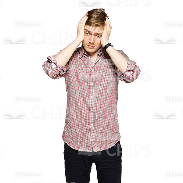 Cutout Character of a Sad Young Man in a Plaid Shirt Holding His Head in His Hands-0