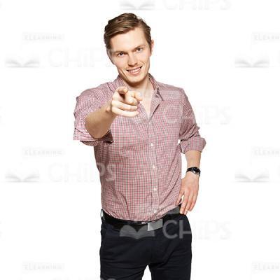 Smiling Man Pointing in Camera Cutout Image -0