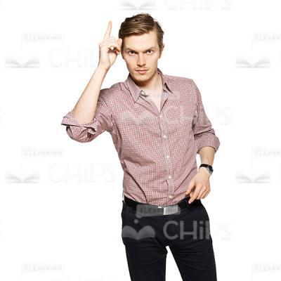 Young Serious Businessman Holding Finger Up Cutout Photo-0
