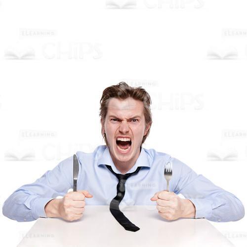 Cutout Picture of Angry Man Holding Fork and Knife and Screaming-0