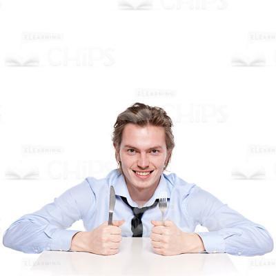 Cutout Picture of Happy Young Man Holding Fork and Knife-0