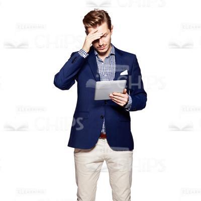 Cutout Picture of Handsome Young Man in Dark Blue Suit Touching His Head-0