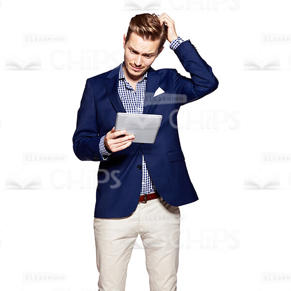 Cutout Image of Handsome Young Man in Dark Blue Suit Scratching His Head-0 Cutout Image of Handsome Young Man in Dark Blue Suit Scratching His Head-0
