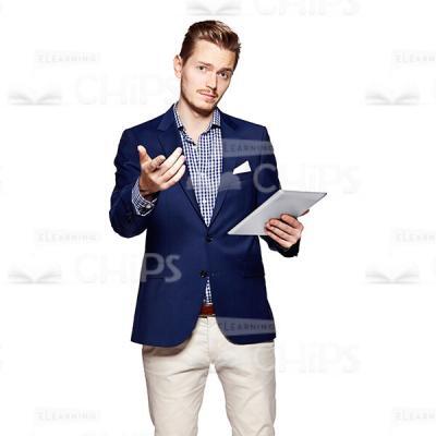Cutout Picture of Handsome Young Man in Dark Blue Suit Pointing at the Camera-0