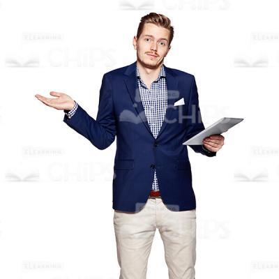 Cutout Image of Handsome Young Man in Dark Blue Suit Shrugging-0