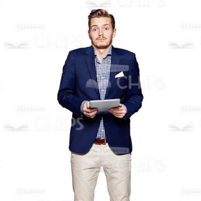 Cutout Image of Handsome Young Man in Dark Blue Suit Tucking His Head-0