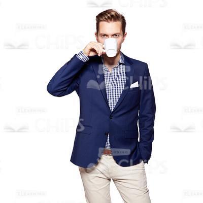Cutout Character of Handsome Young Man in Dark Blue Suit Drinking from a White Cup-0