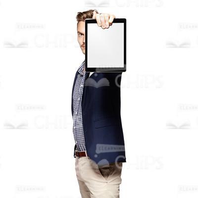 Cutout Image of Young Man in Blue Jacket with Tablet-0