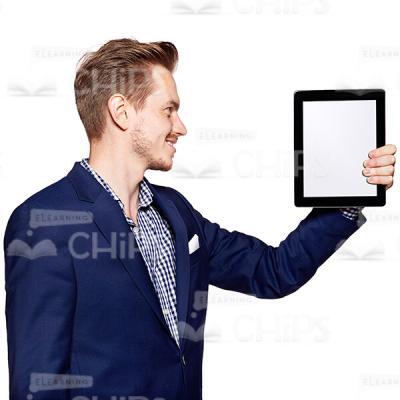 Smiling Man Presenting Tablet Cutout Photo-0
